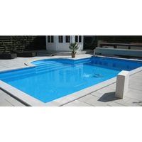 Rustica Athen paket med rektangulär blå pool och vita kakelkanter