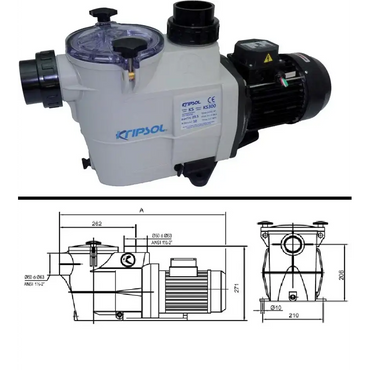 Kripsol KSE100 poolpump med genomskinligt lock och specifikationer