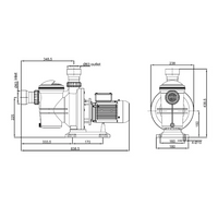 Teknisk ritning av Lorentz PS2-600 CS-17-1 poolpump med mått och portar