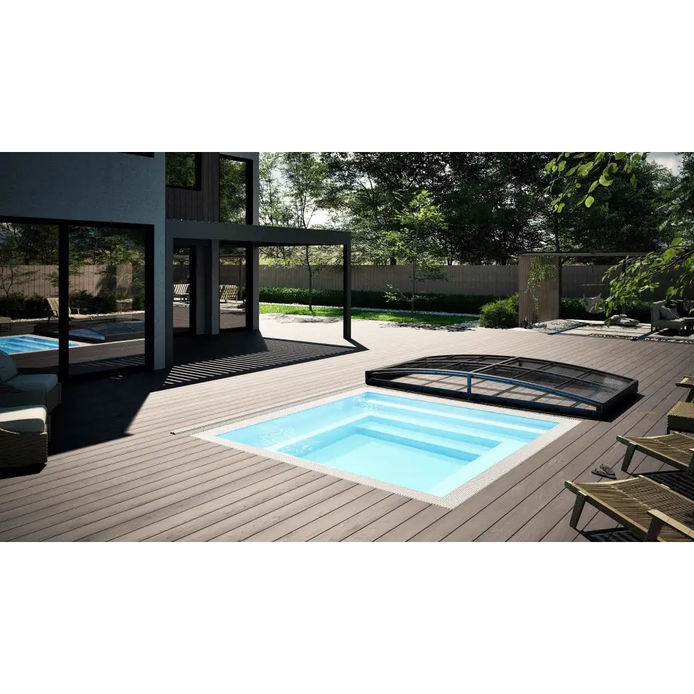 Rektangulär Minipool Wellness pool 2,25×3,75 m med kurvad glashätta och blåvatten