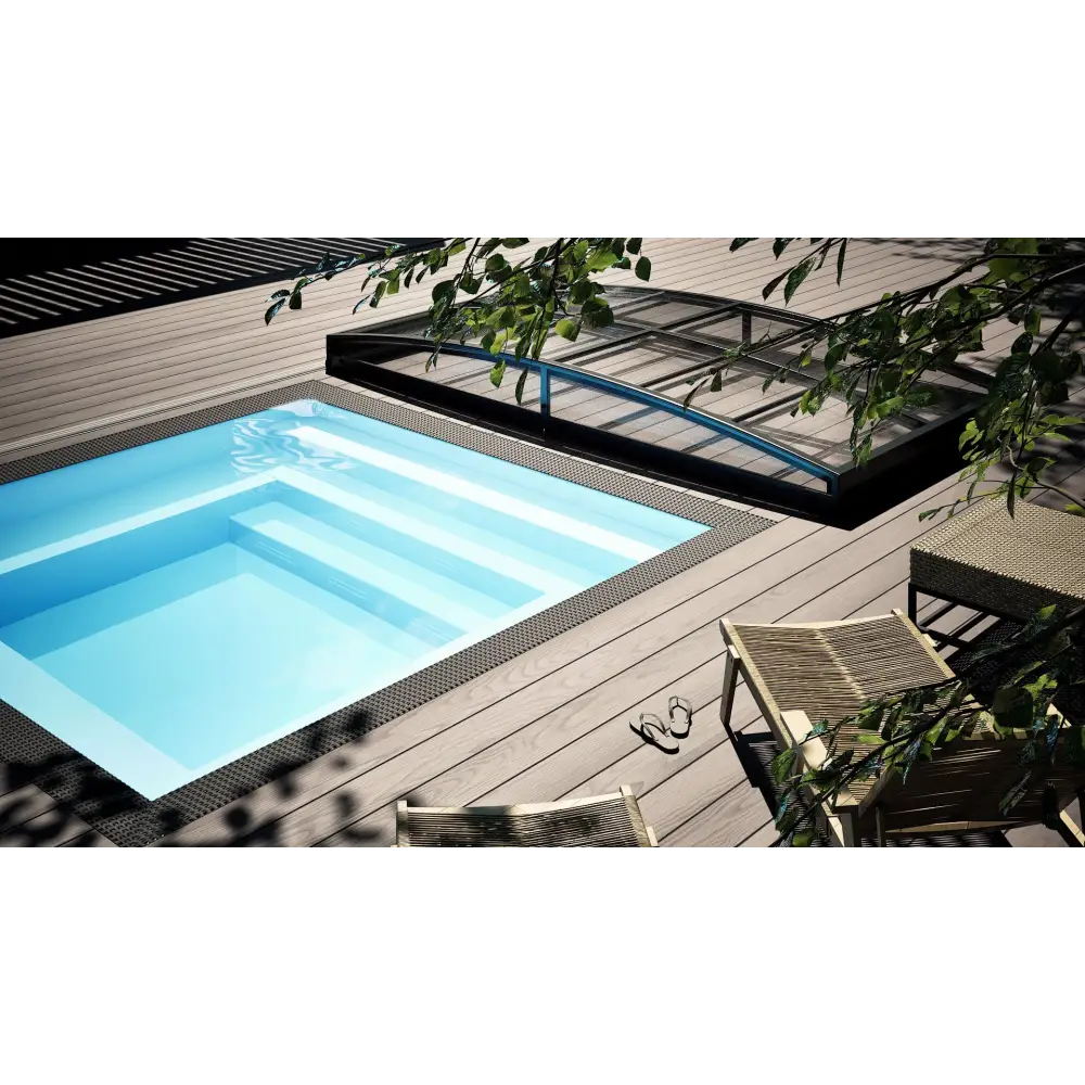 Minipool Wellness pool 2.25×3.75 m med ljusblått vatten i trädeck