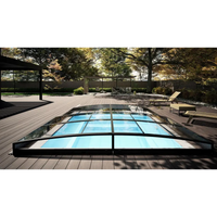 Minipool Wellness pool 3×3 m med klar glaspooltäckning i svart metallram