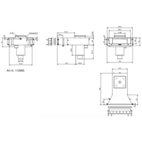 Teknisk ritning av Pahlen Bräddavlopp Infinity skimmer i rostfritt syrafast stål
