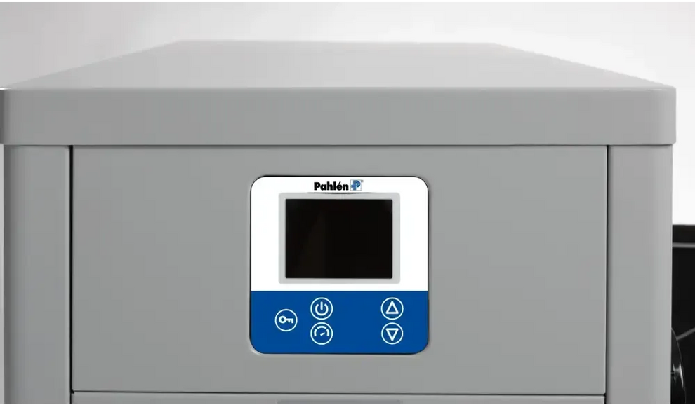 Grå Pahlén Calidi ZP värmepump med vitblå display för pool