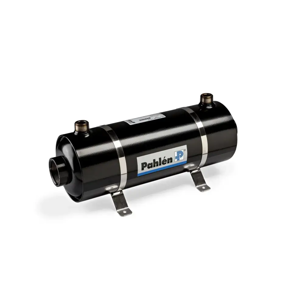 Pahlen Hi-Flow HF värmeväxlare i rostfritt syrafast stål, svart cylinderform