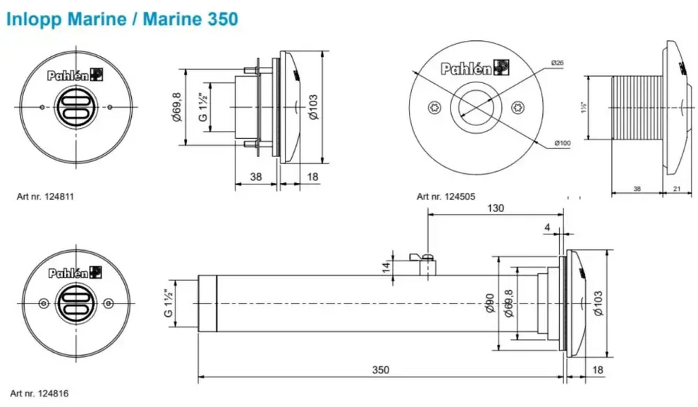 Pahlen inloppsmunstycke marine i rostfritt stål med USB-port