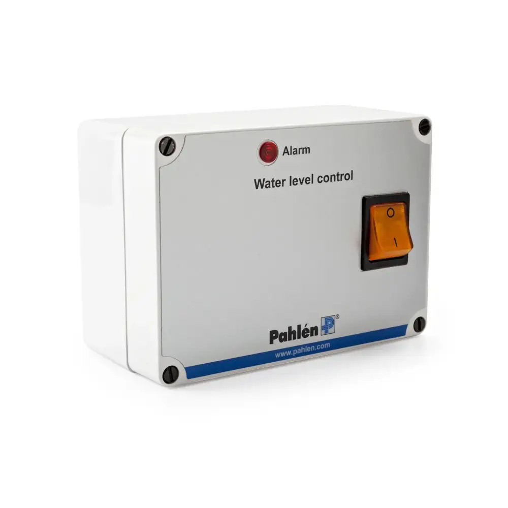 Pahlen Nivåvakt SNR-1609 vit rektangulär enhet med röd alarm och orange brytare