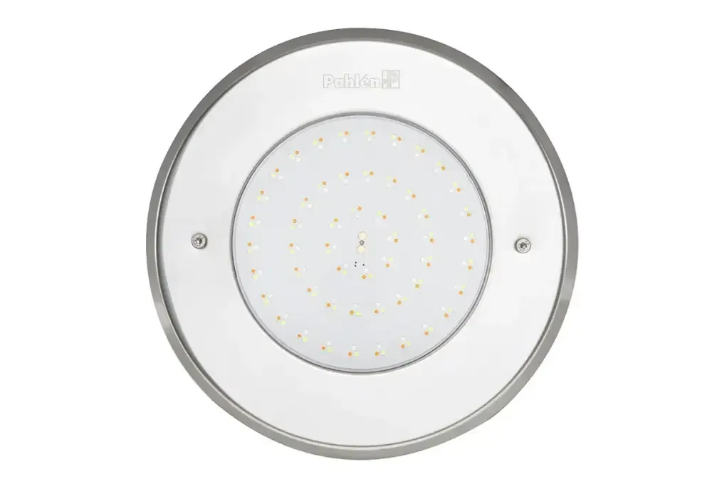 Cirkulär infälld LED-armatur i rostfritt syrafast stål med silverram