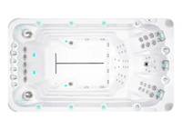 Vit PassionSpa Activity 1 Swim Spa med vit bad, silver munstycken och turkos belysning