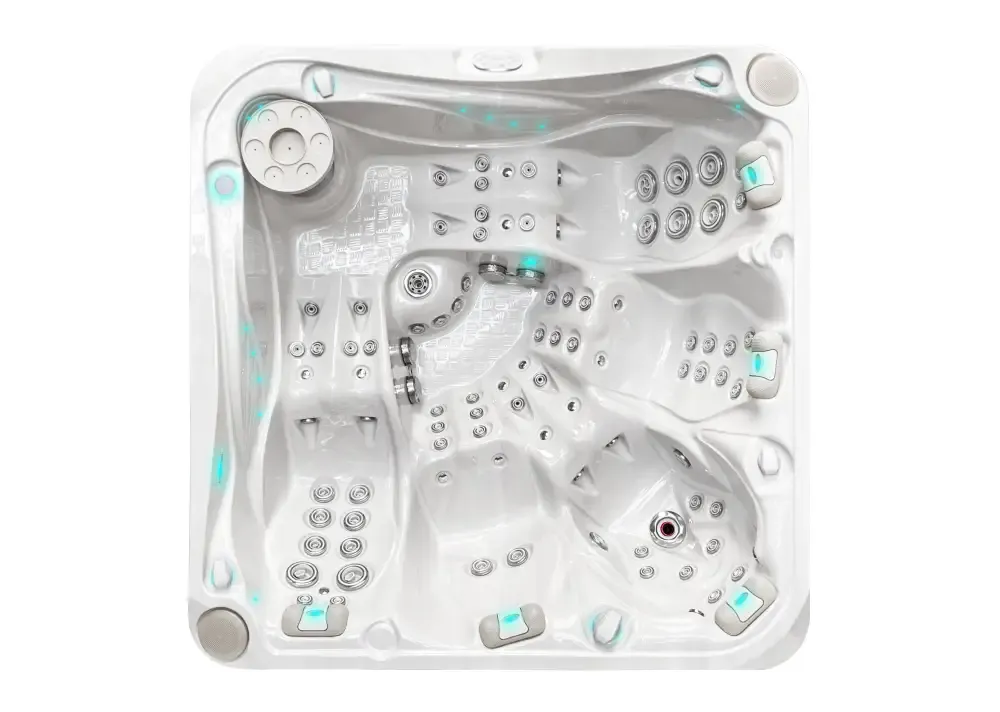 PassionSpa Devotion Signature vitvarmbad med sittplatser, jetmunstycken och teal LED-belysning