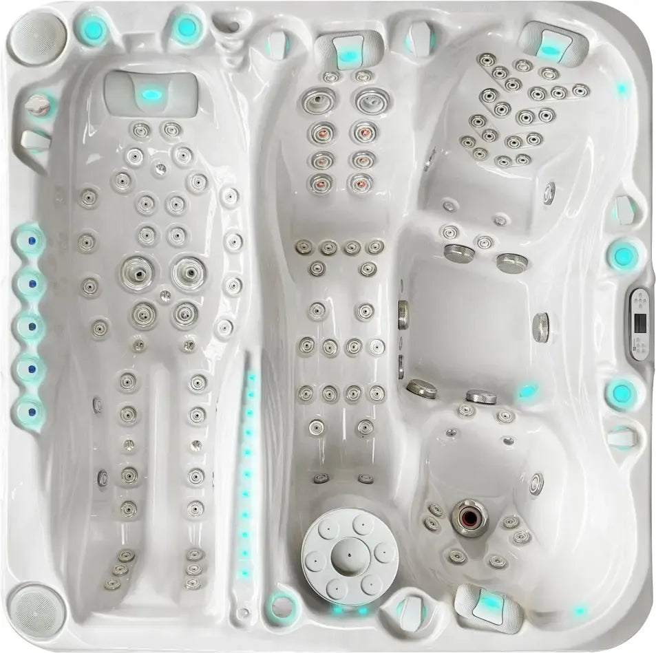 Vitvarm PassionSpa Euphoria Mighty Wave spabad med blå LED-ljus och jetmunstycken