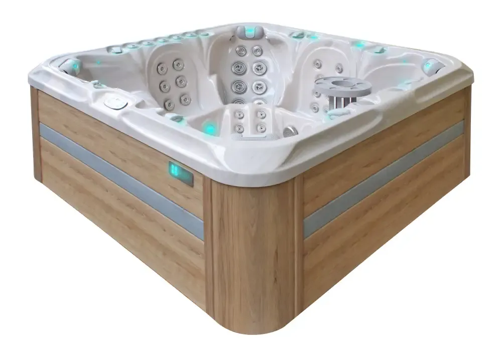 Modern PassionSpa Excite Mighty Wave-spabad med vit akryl och blå LED-belysning