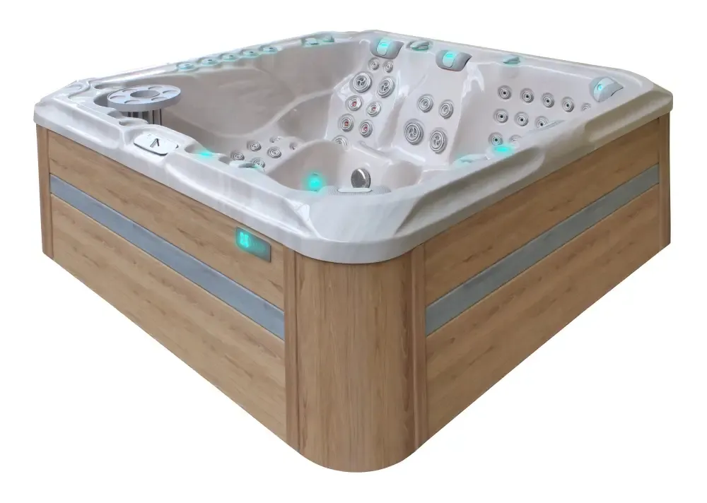 PassionSpa Exhilarate Mighty Wave spabad i beige trä med LED-belysning