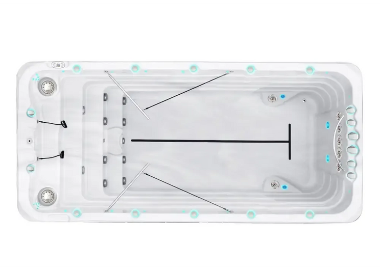 Vit PassionSpa Fitness 2 Deep Swim Spa – Sport Collection, vit rektangulär med jetstrålar och T-formad mittdel