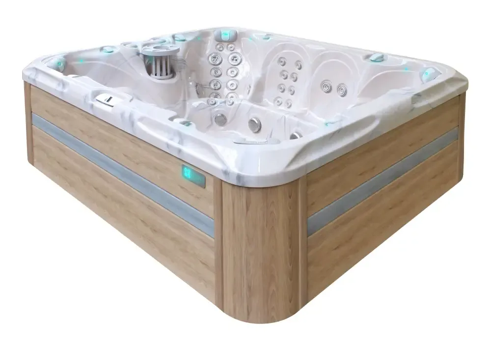 PassionSpa Harmony vitrinskåp med LED-belysning i vitt och ljust trä