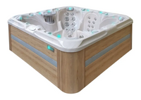 PassionSpa Joy Spabad med vit träimitation och turkosa LED-ljus