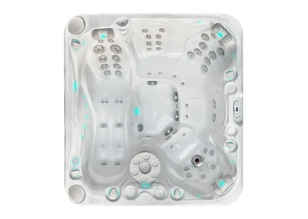 Vitvarm spabad PassionSpa Pleasure Signature med turkosa LED-ljus och jetmunstycken