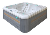 Modern PassionSpa Refresh Spabad med grå trädetaljer vit insida blåljus