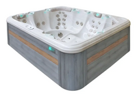 Modern grå och träimitation jacuzzi med vita jetmunstycken, PassionSpa Repose Spabad