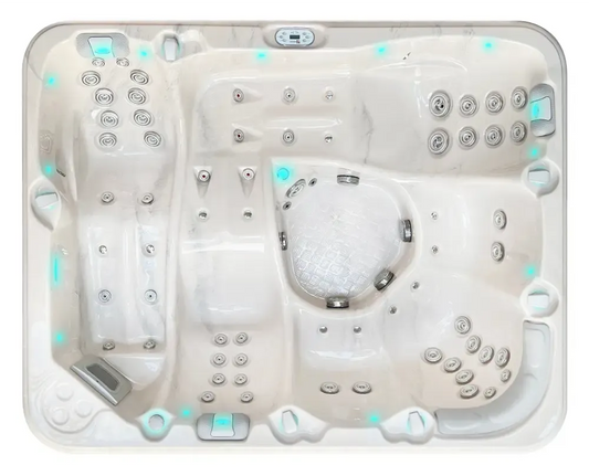 Vit PassionSpa Repose Spabad – Pure Collection, vit akryl med silvermunstycken och blå LED-belysning