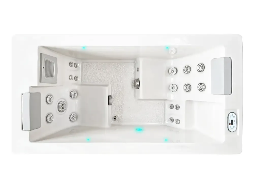 Vit PassionSpa Serene 2 Spabad – vit rektangulärt med silvermunstycken och blå LED-belysning