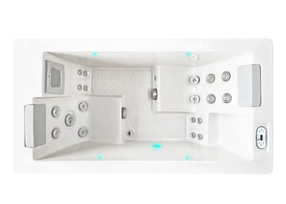 Vit PassionSpa Serene 2 Spabad – vit rektangulärt med silvermunstycken och blå LED-belysning