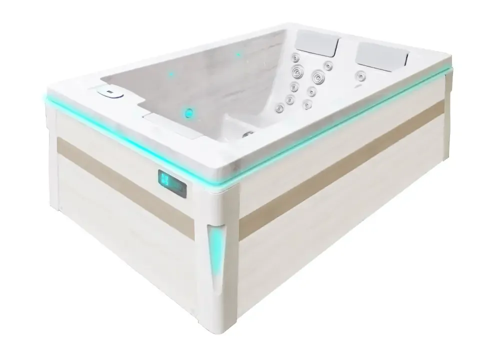 Modern vit/beige PassionSpa Serene 3 spabad med turkosa LED-ljus