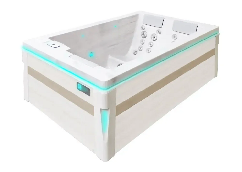 Modern vit/beige PassionSpa Serene 3 spabad med turkosa LED-ljus