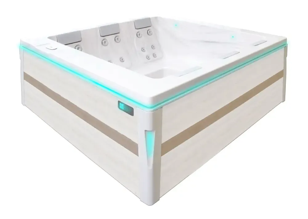 Modern PassionSpa Serene 6 vit beige spabad med turkosa LED-belysning