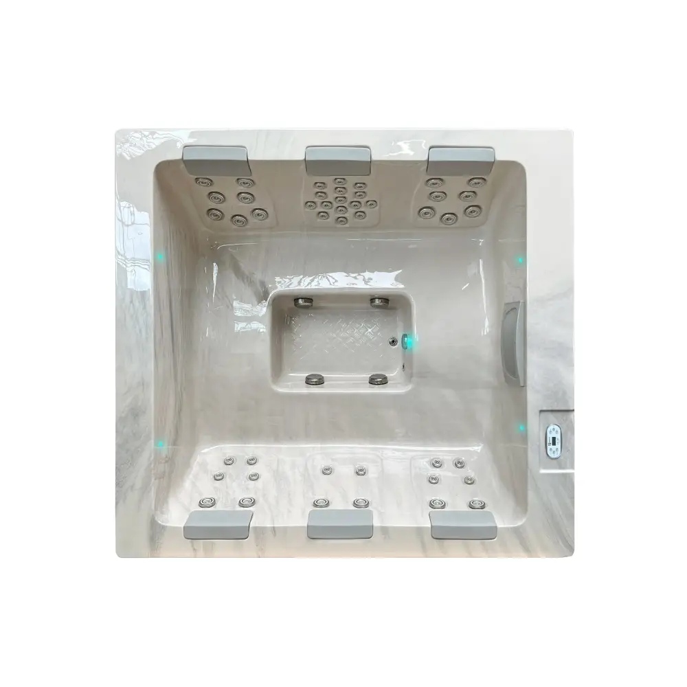 Modern vit marmormönstrad PassionSpa Serene 6 spabad med jetmunstycken och panel