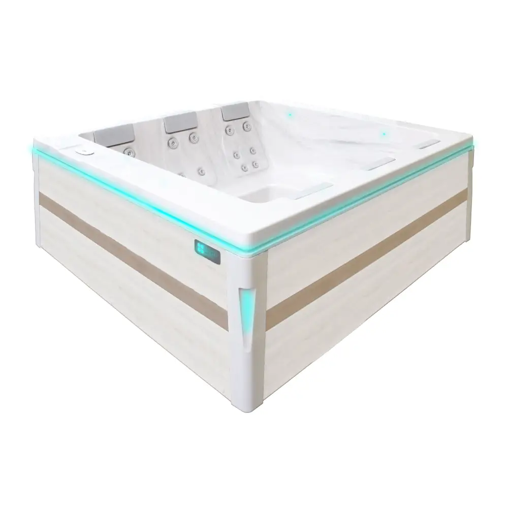 PassionSpa Serene 6 spabad med vit beige design och turkosa LED-ljus