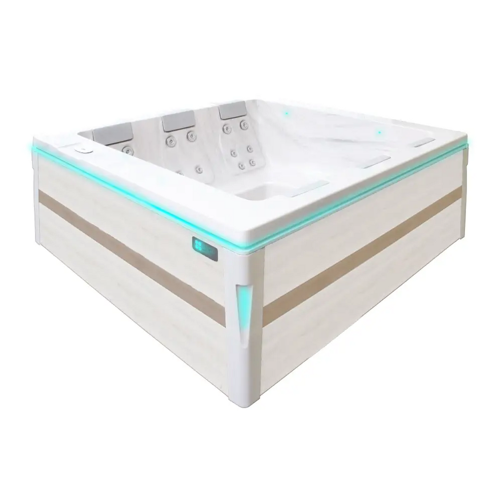 PassionSpa Serene 6 spabad med vit beige design och turkosa LED-ljus