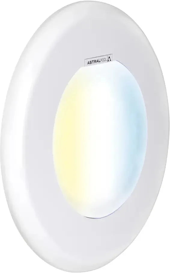 Vit cirkulär LED poollampa Lumiplus Flexi med sken från gult till blått