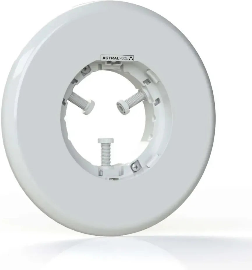 Vit cirkulär LED poollampa Lumiplus Flexi med mjukt sken och Astral Pool-etikett