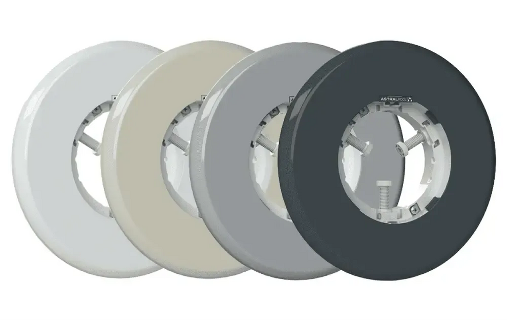 Vit cirkulär LED poollampa Lumiplus Flexi med mjukt sken i vit, beige, grå och svart