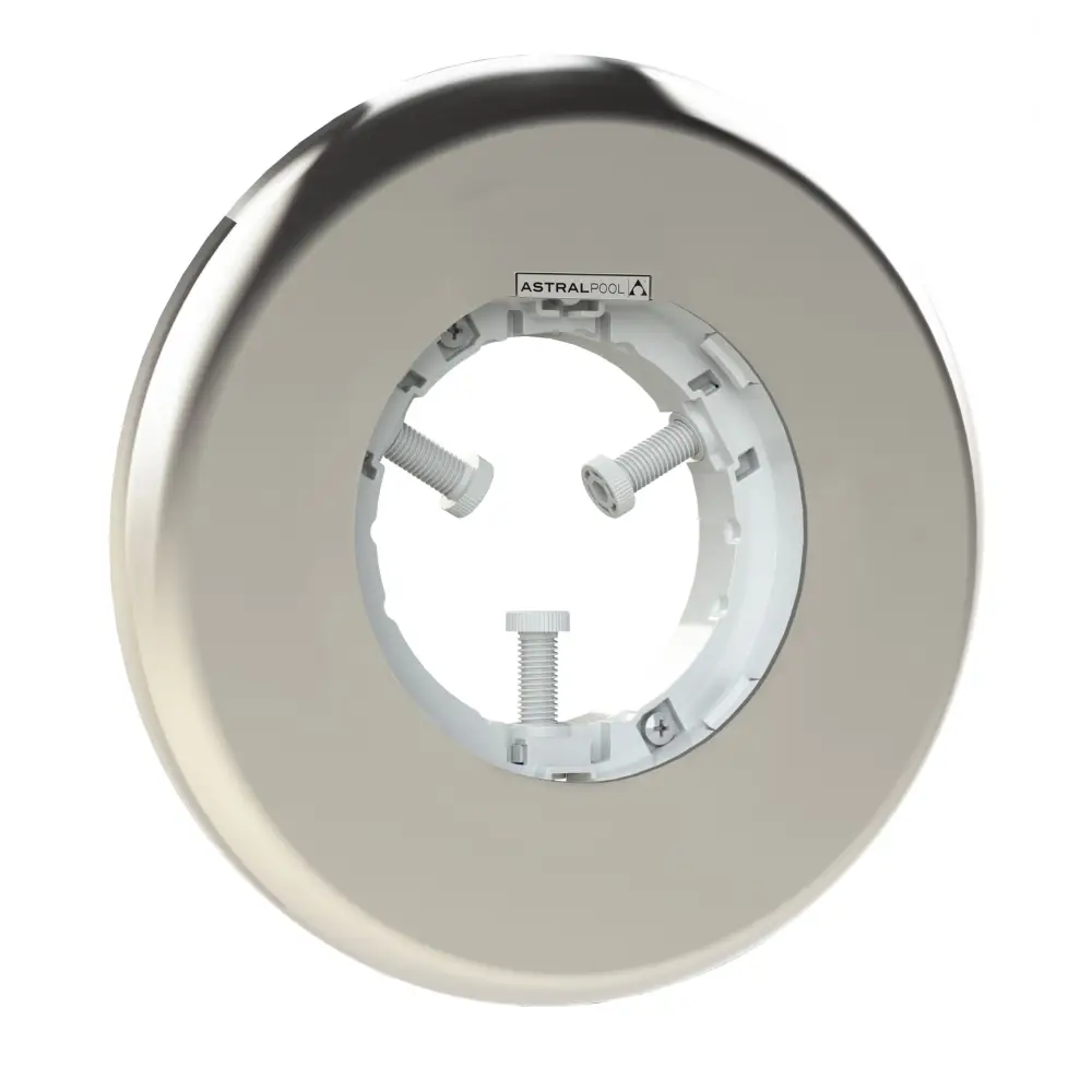 Kromfinishad cirkulär poollampa Lumiplus Flexi med vit plast och skruvar