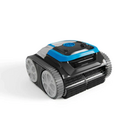 Trådlös Hayward iPower Shark poolrobot i blått och svart med grå band och hjul