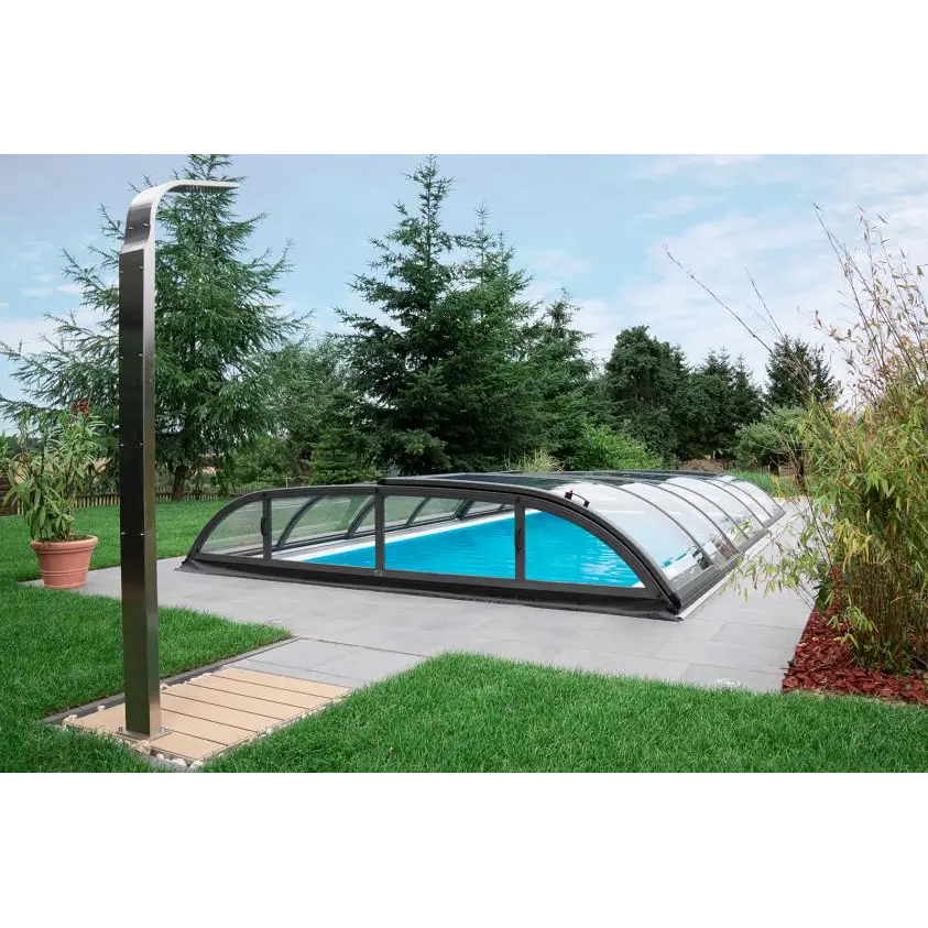 Modern Pooltak Dallas 3×6 med klar kanalplast och svart ram