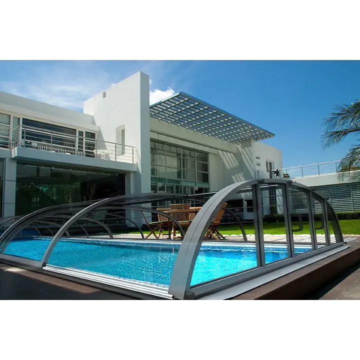 Pooltak Dallas 3×6 med silverram, bågad och klar kanalplast