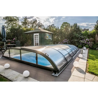 Kurvig transparent Pooltak Dallas 4×8 med svart ram och handtag