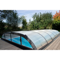 Pooltak Dallas 4×8 med ihopsatt box, svart ram och skjutdörr