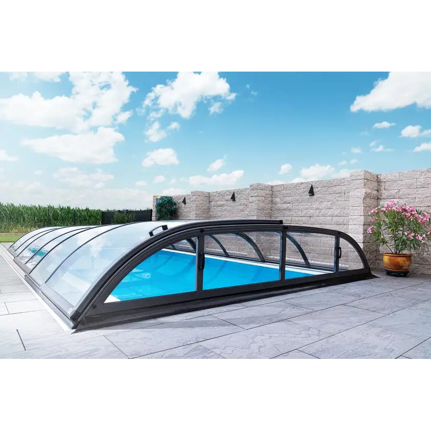 Pooltak Dallas 4×8 med svart ram och genomskinliga glas