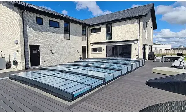 Pooltak Icon med sarg klarplast antracit, moderna glasplattor med mörka ramar