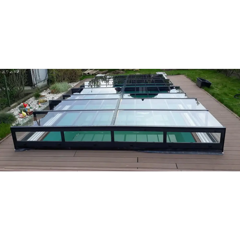 Pooltak ICON 4×10 utan sarg klarplast antracit med svarta ramar