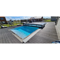 Pooltak ICON 5×10 klarplast antracit med modern ram och klarblått vatten