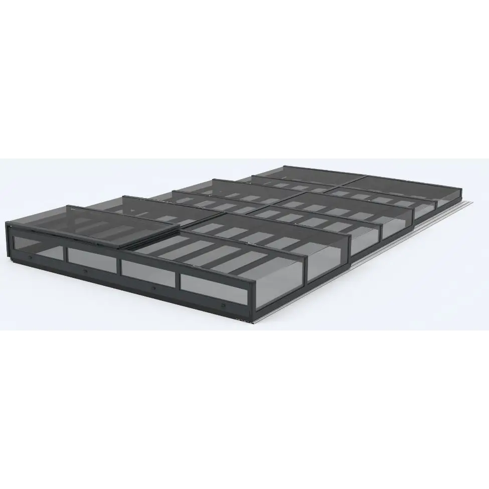 Pooltak ICON KIT S1 3×6 med svart ram och klarglaspaneler i modulärt rutnät