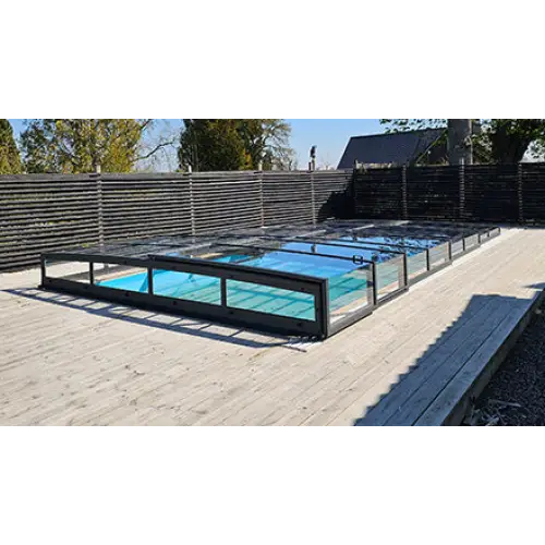 Pooltak Icon Kit S3 4×9 med svart ram klarglas sidodörr