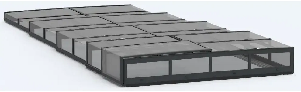 Modulära svarta ramade glastakspaneler i geometriskt mönster, pooltak icon kit