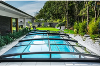 Modern Pooltak Infinity 3×6 klarplast med glasöverdrag och svart ram
