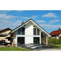 Modern vit tvåvåningshus med mörkgrå tak och svarta fönsterluckor, extra starka profiler